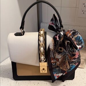 Aldo White and Tan Satchel with Gold Chain